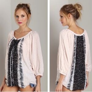 Free People Black and White Button-Down Blouse